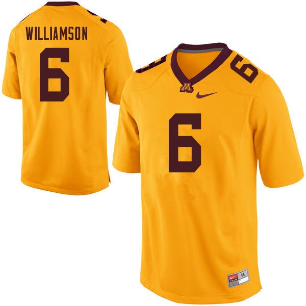 Men #6 Chris Williamson Minnesota Golden Gophers College Football Jerseys Sale-Gold